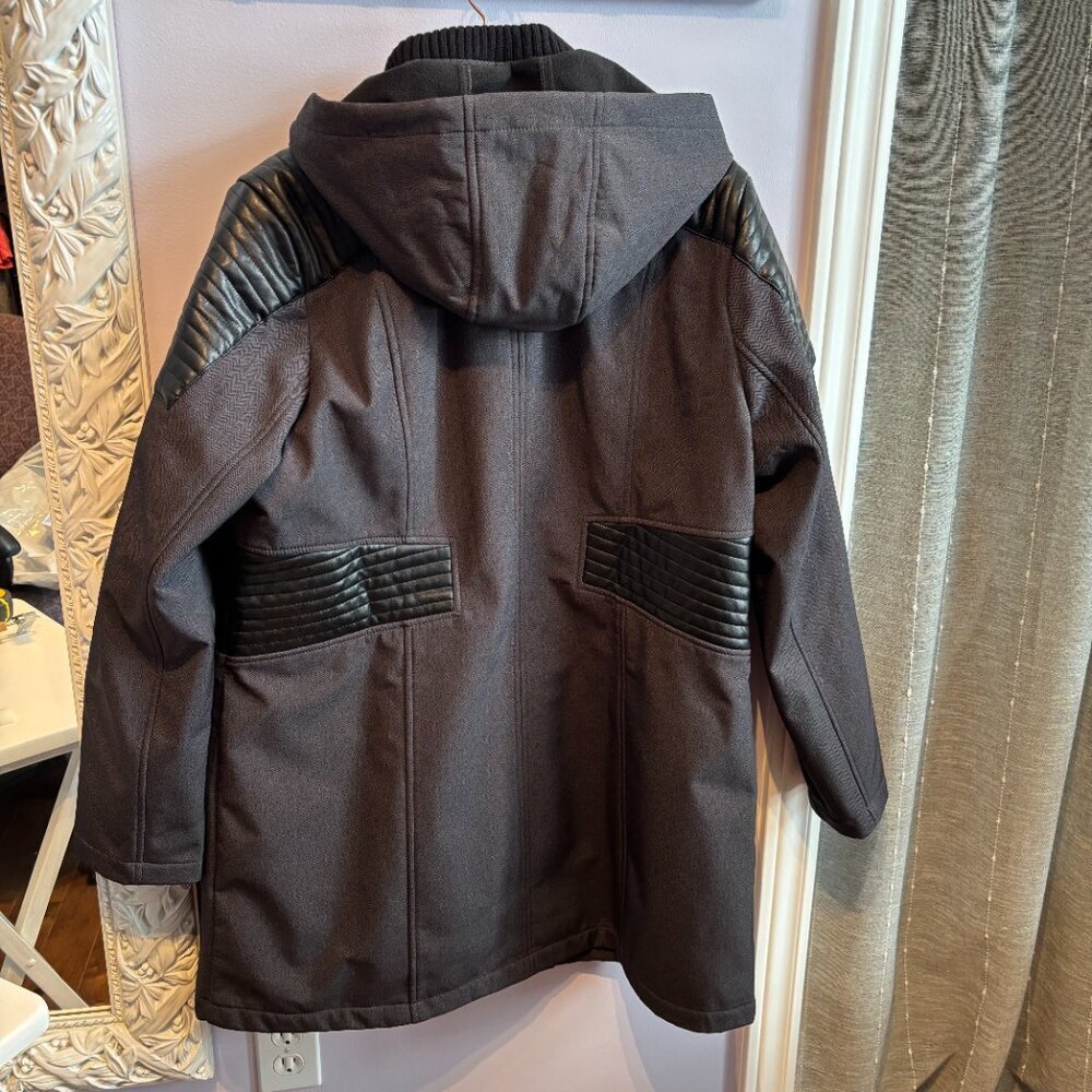 Rickis Fleece Lined Long Zip Up Coat With Hood and Faux Leather Detail XL - Picture 6 of 6